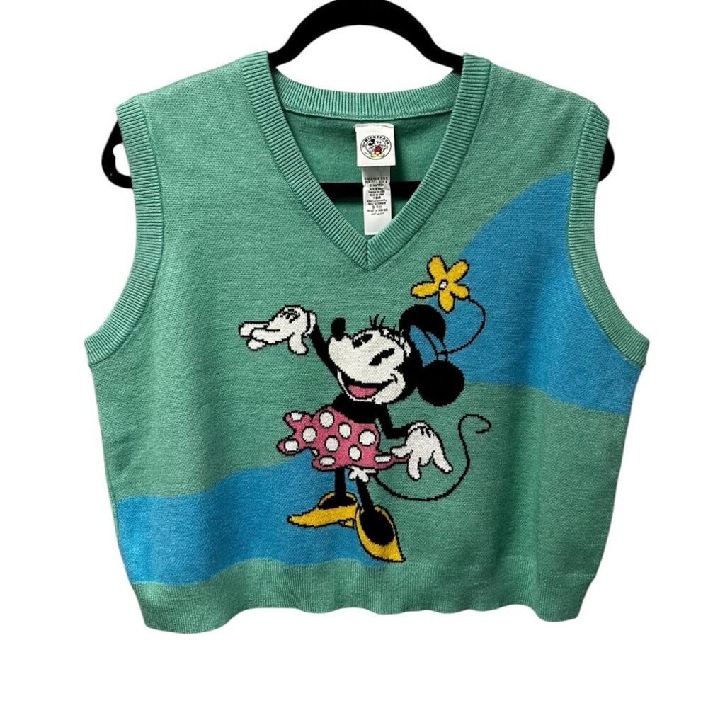 Disney Mickey & Co. Minnie Mouse Graphic V Neck Knit Sweater Vest Womens XL